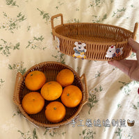 Hand-Woven Rattan Storage Basket with Handle for Bread, Snacks, Fruit, and Candy