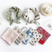 Women's Cotton Digital Print Scarf, Small Square Headscarf for Summer, Fashionable and Versatile