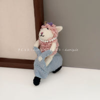 Handmade Felt Pink Sheep on Motorcycle Keychain Bag Charm