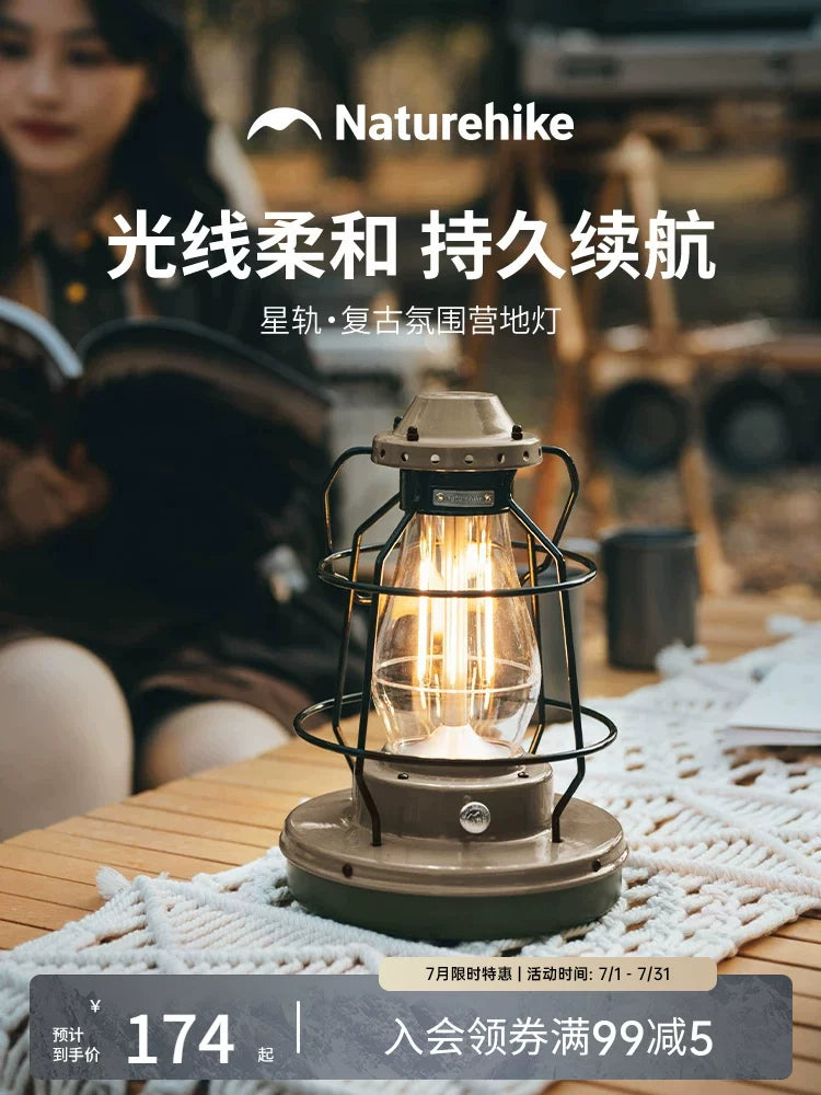 NOKEE Retro Rechargeable Camping Lantern with Stepless Dimming, Olive Grey
