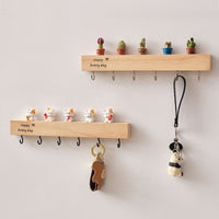 Wall-Mounted Wooden Key Holder with Hooks for Entryway Decor