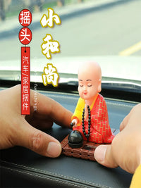Solar Powered Nodding Monk Car Dashboard Ornament with Wooden Fish