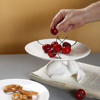 European Style White Ceramic Rabbit Cake Stand Dessert and Snack Plate