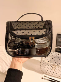 Heart Mesh Portable Cosmetic Bag for Women, Large Capacity Transparent Travel Toiletry Bag, Waterproof