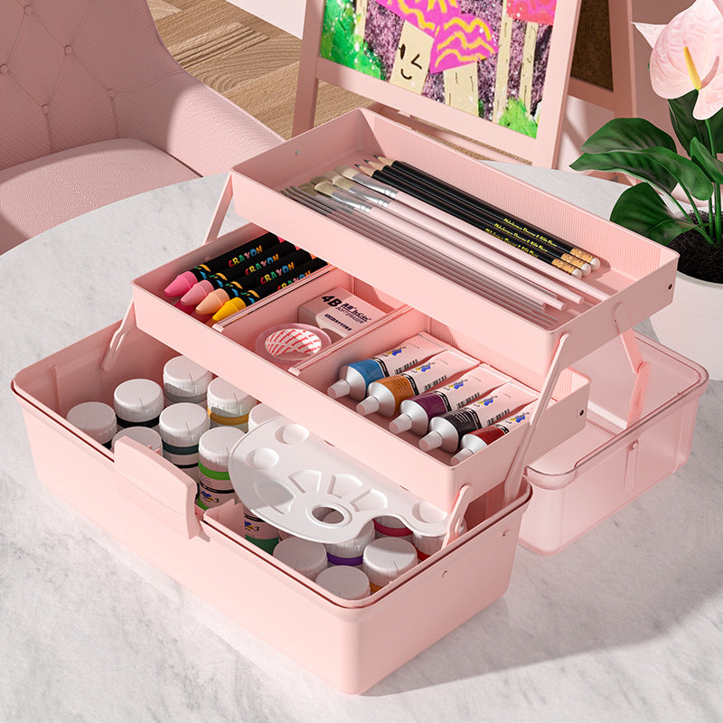 3-Layer Portable Art Supply & Craft Storage Box with Handle