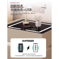 Small Smart Nightstand with Wireless Charging, Fingerprint Lock, Modern Minimalist Bedside Table, Ultra-Narrow
