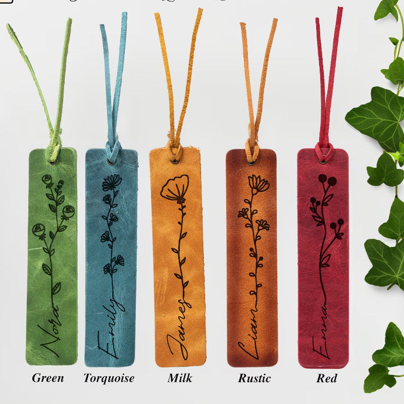 Personalized Floral Leather Bookmark with Birth Month, Vintage Style for Readers and Book Lovers