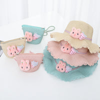 Kids Summer Sun Hat and Bag Set - Breathable UV Protection Princess Straw Hat for Girls and Women