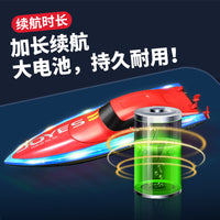 High-Speed Remote Control Boat for Kids, Large RC Racing Boat with LED Lights, Rechargeable Electric Water Toy Model