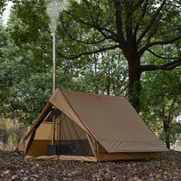 Camping Tent with Chimney Port, Waterproof, Windproof, Mesh Door, Groundsheet, Aluminum Poles