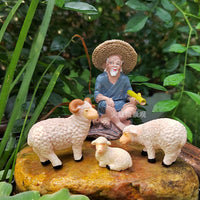 Miniature Sheep & Farmer Figurines for Terrariums & Micro Landscapes