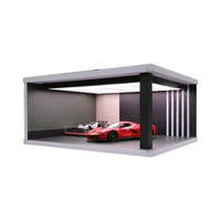 1:18 Scale Model Car Display Case with LED Lighting and Parking Garage Scene