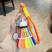 Colorful Badminton Racket Keychain with Feather Ball Charm, Sports-Themed Bag Pendant for Men and Women, Competition Souvenir Gift
