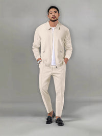 Men's Waffle Knit Casual Tracksuit Set - Zip-Up Cardigan & Pants