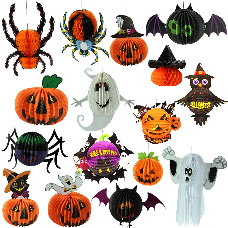 Halloween Ghost Witch Spider Pumpkin Paper Lantern Hanging Decorations