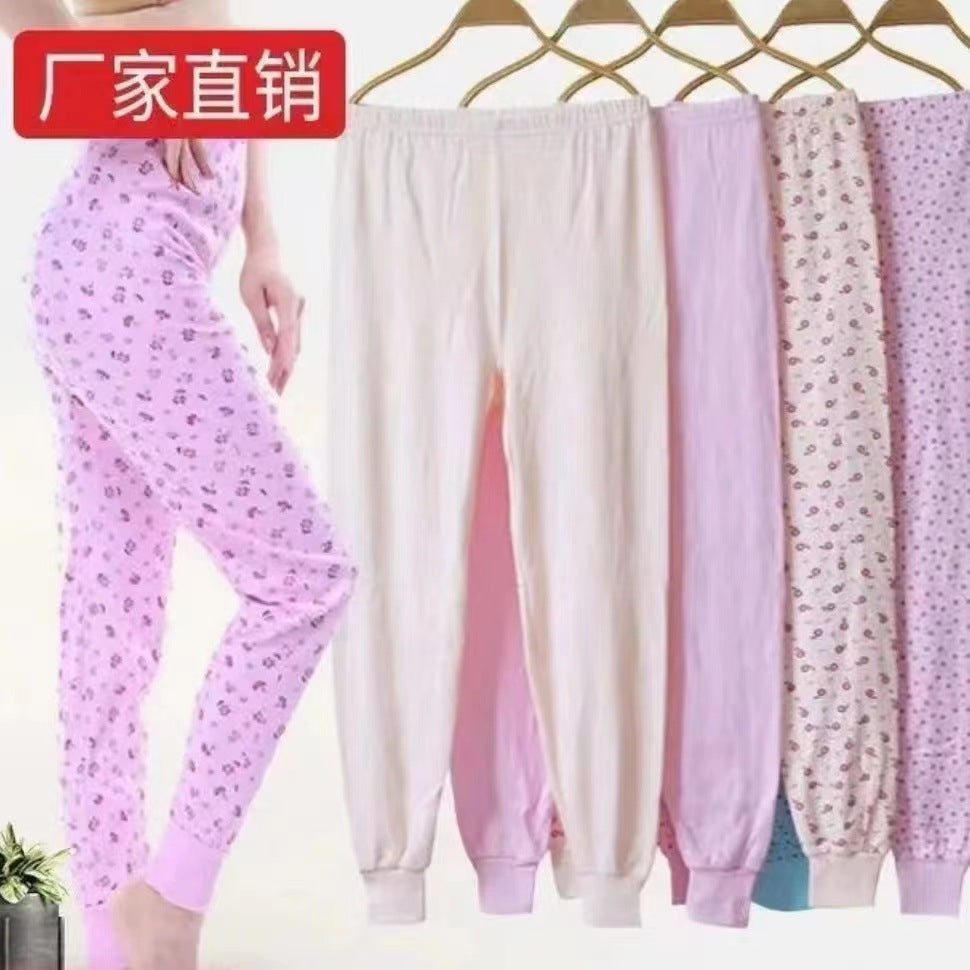 Women's 100% Cotton High-Waist Thermal Underwear for Middle-Aged and Elderly
