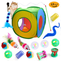 Interactive Cat Toy Tunnel Set with Wand and Plush Mouse