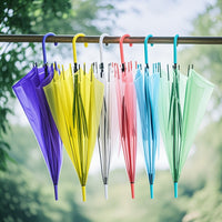 Clear Automatic Folding Umbrella with Long Handle, 8-Rib Windproof Design