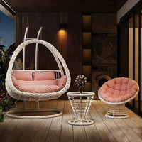 Indoor Outdoor Wicker Rattan Swing Chair with Stand and Cushion, Double/Single Seater Hanging Basket Chair for Patio Balcony Garden