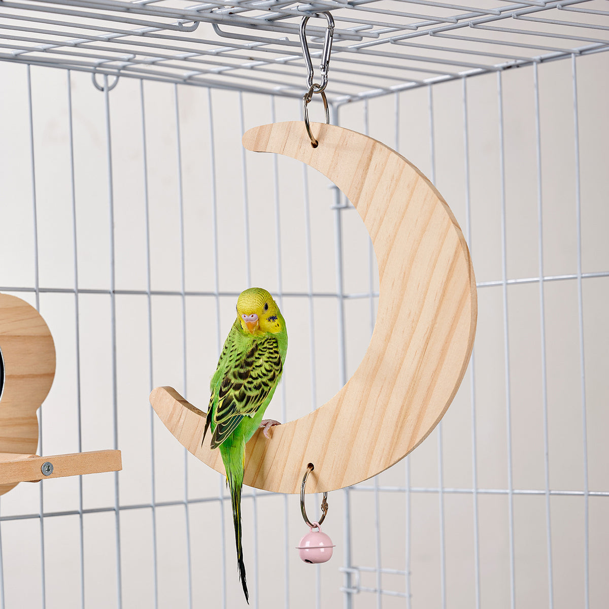 Parrot Wood Stand with Mirror and Chew Toy for Small Birds