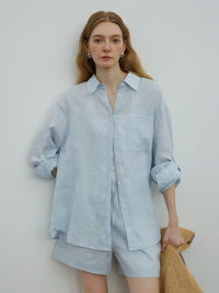 COUNTONE Linen Relaxed Fit Shirt and Shorts Set for Women