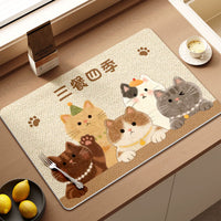 Wabi-Sabi Style Cartoon Diatomaceous Earth Absorbent Mat for Kitchen Countertops and Coffee Machines