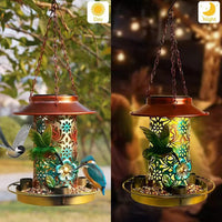 Vintage European Solar Powered Bird Feeder with Hollowed-Out Design for Outdoor Garden Decor