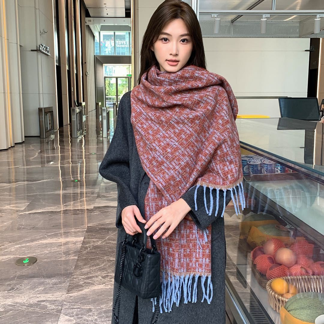 2025 Autumn/Winter Plaid Cashmere Blend Scarf Shawl for Women