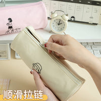 Tacotaco Canvas Cylindrical Pencil Case, Large Capacity Zipper Pouch for Students