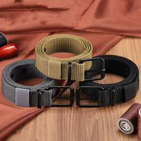 Men's Canvas Belt with Pin Buckle, Adjustable Casual Belt for Jeans and Uniform Wear