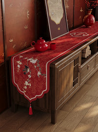 New Chinese Style Wedding Table Runner Red Chenille Fabric for Festive Home Decor