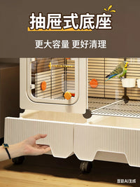 Large Splash-Proof Bird Cage for Parrots and Cockatiels, Two-Tier Villa Design