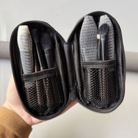 Ebony Mini Portable Makeup Brush Set with Wool Powder, Contour, Stippling, and Eyeshadow Brushes