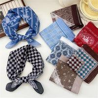 Breathable Cotton Linen Square Scarf for Women, Vintage Style Decorative Small Scarf