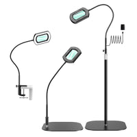 Floor Stand Phone Holder with Magnifying Lamp, Foldable Desktop Live Stream Stand, Adjustable Height