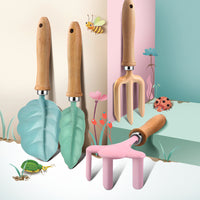 Kids Garden Tool Set with Shovel, Rake, and Three-Prong Fork, Cartoon Design