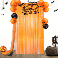 2026 Halloween Banner & Fringe Curtain Party Decoration Set with Felt Bat Garland