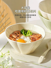 Ceramic Noodle Bowl Set - Cream Style High-Capacity Ramen Soup Bowls