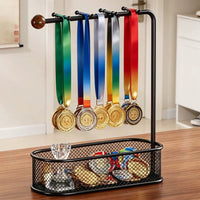 Desktop Medal Display Rack with Trophy Storage Box and Entryway Organizer