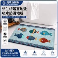 Flannel Ocean Fish Pattern Bathroom Mat Absorbent Quick Dry Toilet Floor Mat
