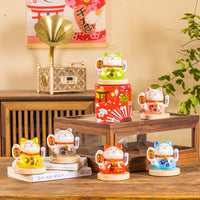 Solar Powered Waving Lucky Cat Figurine for Home and Business Decor
