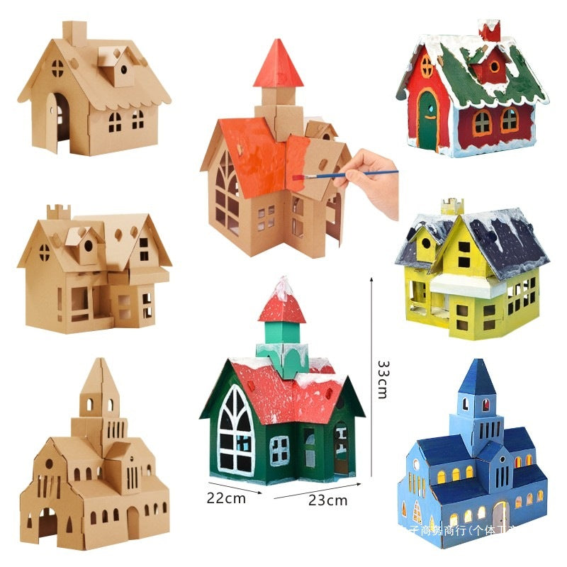 DIY Cardboard House Craft Kit for Kids, Educational Assembly Model Playhouse