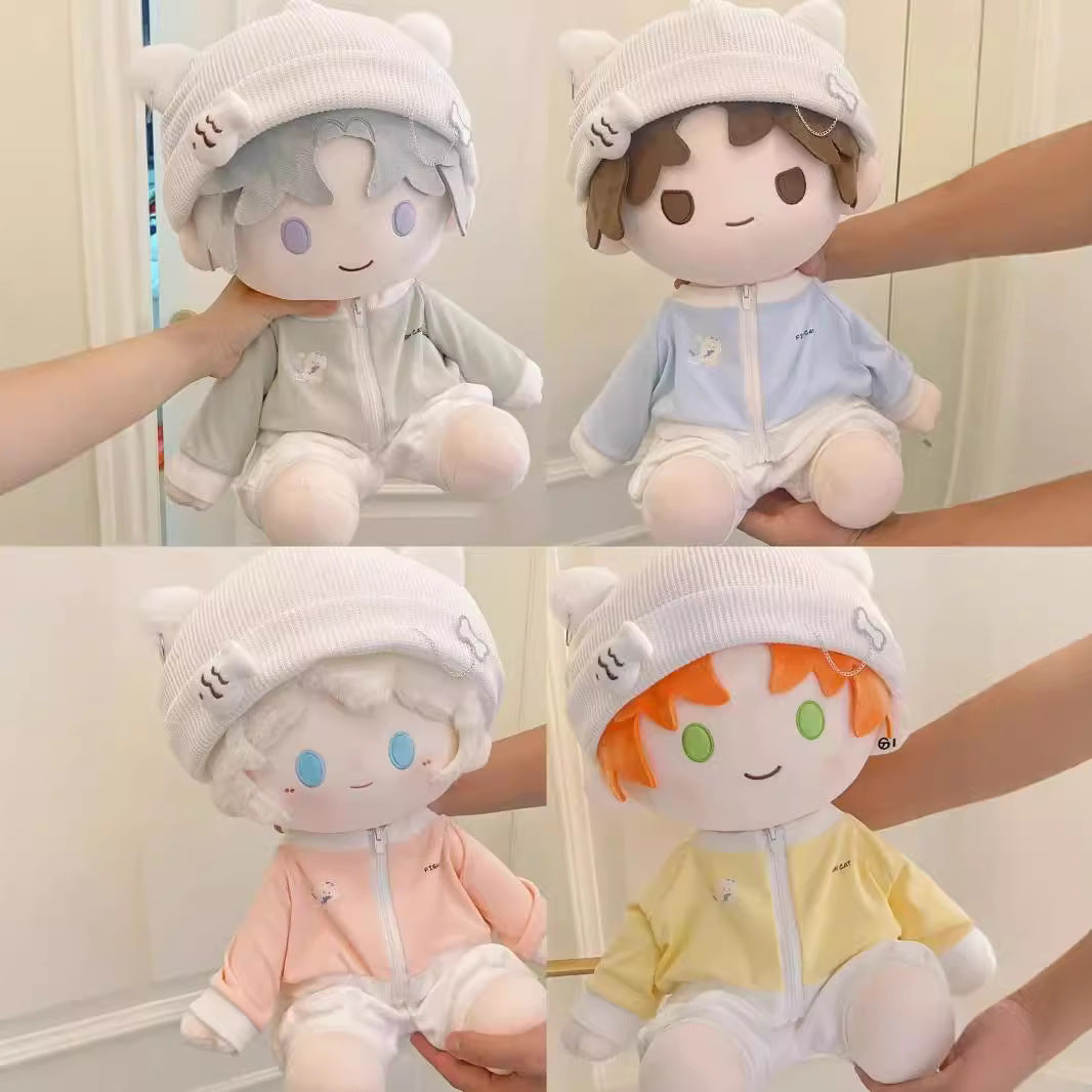 Cotton Doll Clothes Set for 40cm Plush Dolls, Sitting Pose Outfits with Pants and Hat