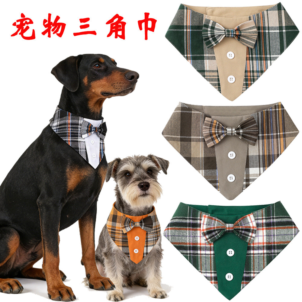 Plaid Pet Bandana with Hook and Loop Closure, Dog Scarf Bib for Small to Large Dogs