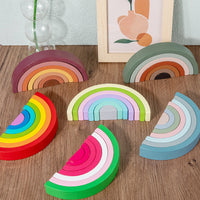 Wooden Rainbow Stacking Blocks for Toddlers, Educational Color Recognition Arch Building Toy