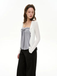 HEYABC Ruffle Cardigan and Bandeau Top Set for Women, Long Sleeve, Cool Touch, Versatile