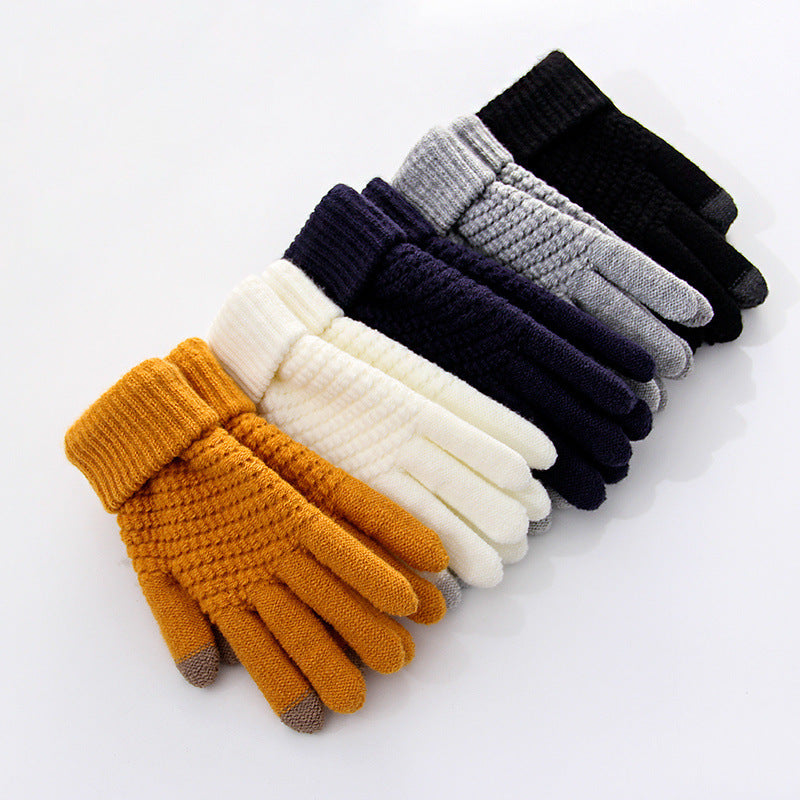 Unisex Touchscreen Winter Cycling Gloves - Warm, Windproof, Thickened Knit with Pineapple Texture