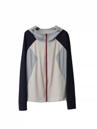 Plus Size Women's Vintage Color Block Hooded Sun Protection Jacket Loose Fit