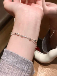 VORN S999 Sterling Silver Star Double-Layer Beaded Bracelet for Women