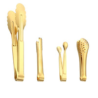 FCM 32-Piece Gold-Plated Stainless Steel Food Tongs Set for Bread, BBQ, and Grilling